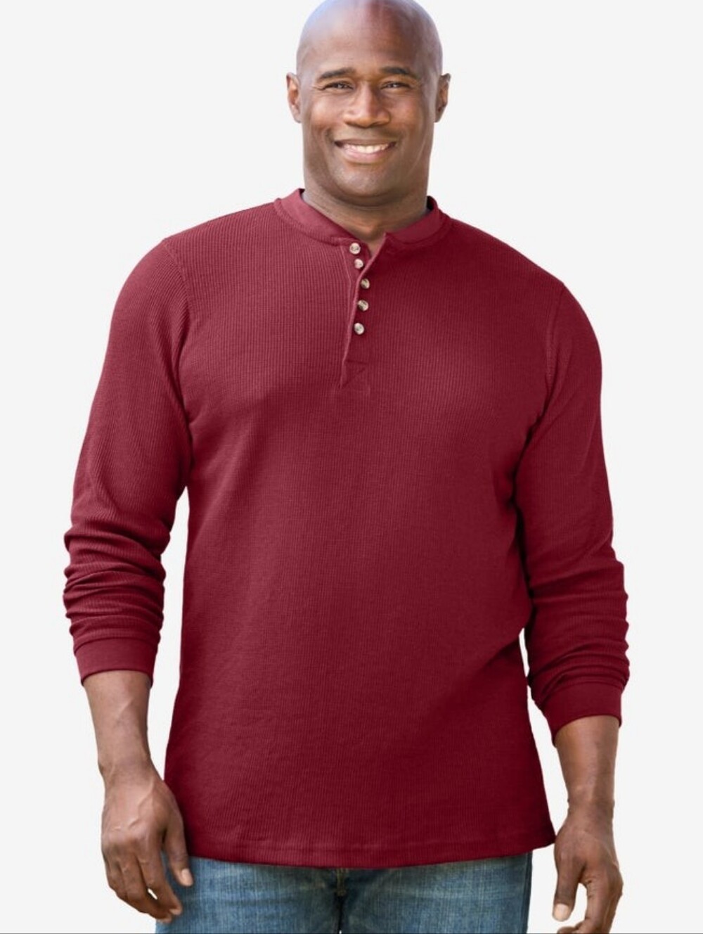 KingSize Waffle-Knit Thermal Henley Tee Big 2XL